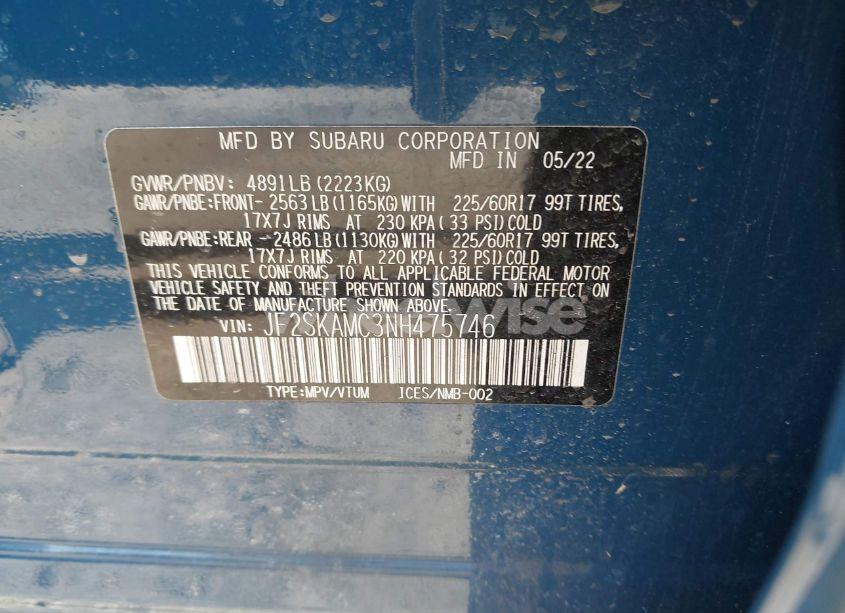Photo 9 of 2022 Subaru Forester WILDERNESS (VIN JF2SKAMC3NH475746)