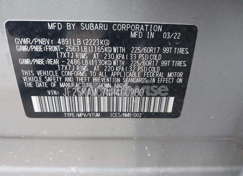 Photo 9 of 2022 Subaru Forester WILDERNESS (VIN JF2SKAMC7NH460280)