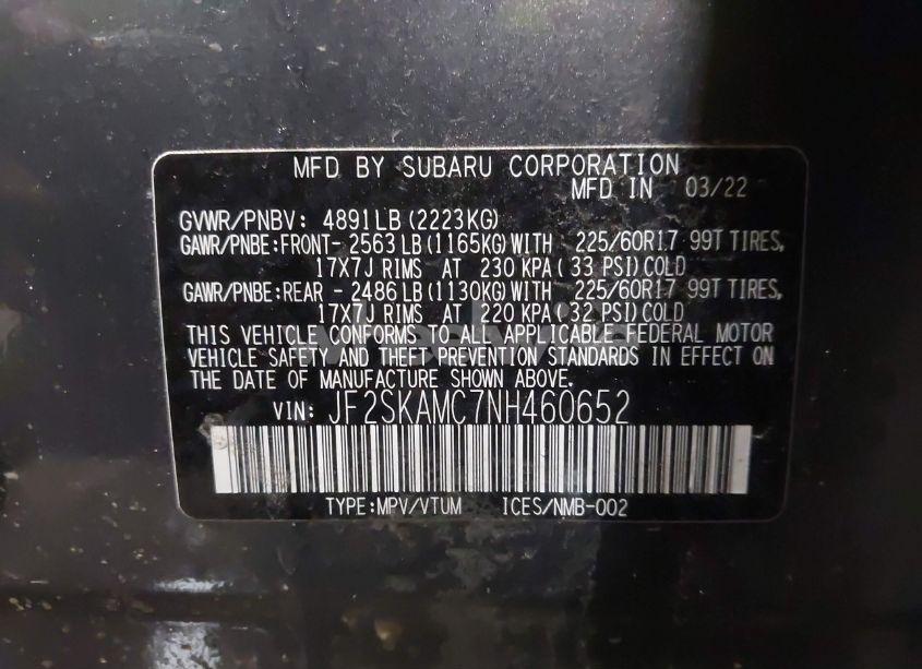 Photo 9 of 2022 Subaru Forester WILDERNESS (VIN JF2SKAMC7NH460652)