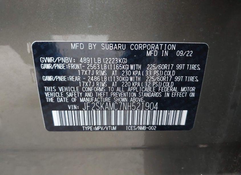 Photo 9 of 2022 Subaru Forester WILDERNESS (VIN JF2SKAMC7NH521904)