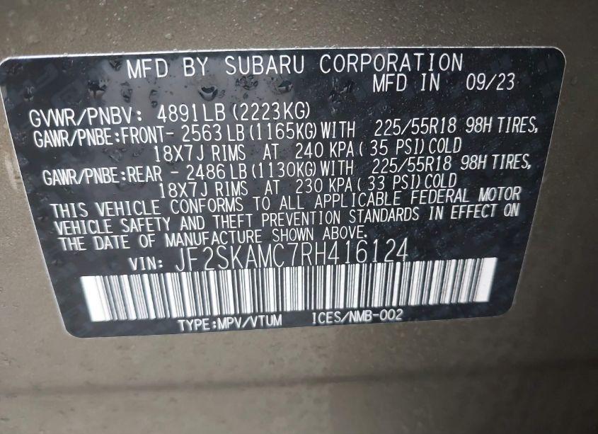 Photo 9 of 2024 Subaru Forester TOURING (VIN JF2SKAMC7RH416124)