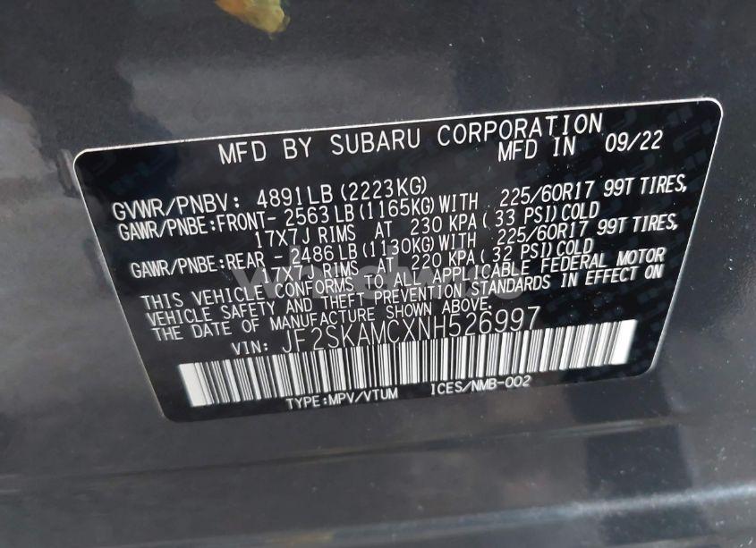 Photo 9 of 2022 Subaru Forester WILDERNESS (VIN JF2SKAMCXNH526997)