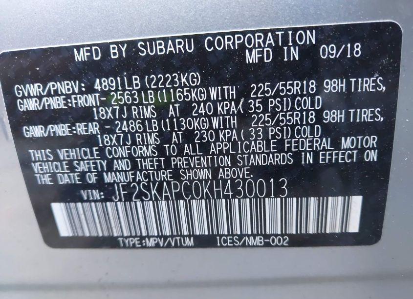 Photo 9 of 2019 Subaru Forester SPORT (VIN JF2SKAPC0KH430013)