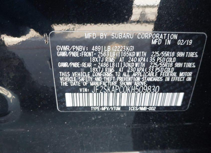 Photo 9 of 2019 Subaru Forester SPORT (VIN JF2SKAPC0KH509830)