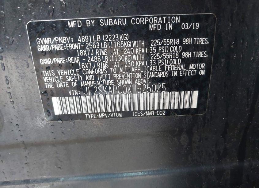 Photo 9 of 2019 Subaru Forester SPORT (VIN JF2SKAPC0KH525025)