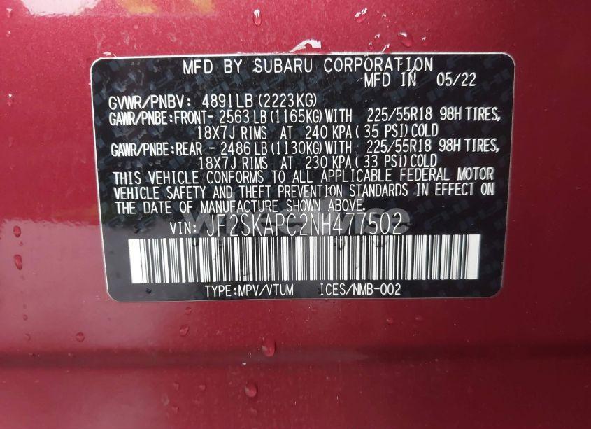 Photo 9 of 2022 Subaru Forester LIMITED (VIN JF2SKAPC2NH477502)