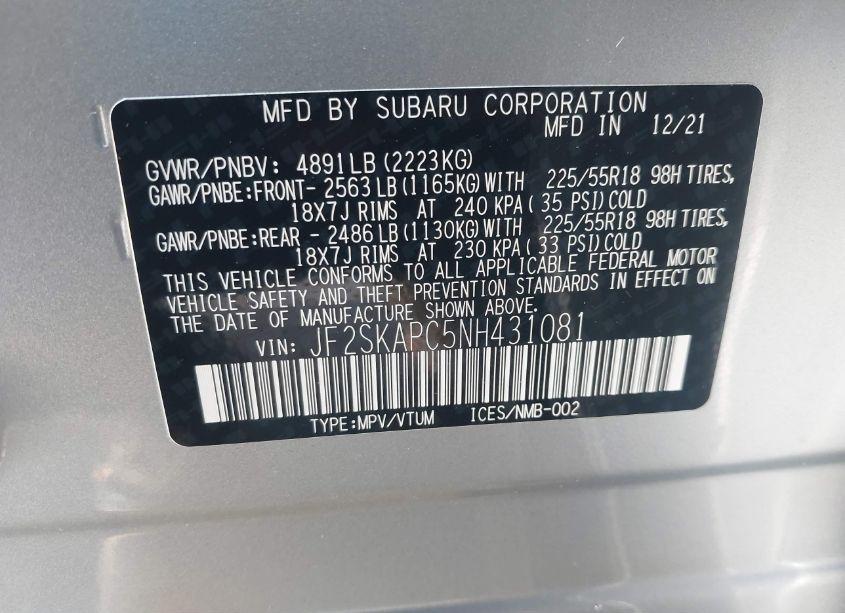 Photo 9 of 2022 Subaru Forester LIMITED (VIN JF2SKAPC5NH431081)