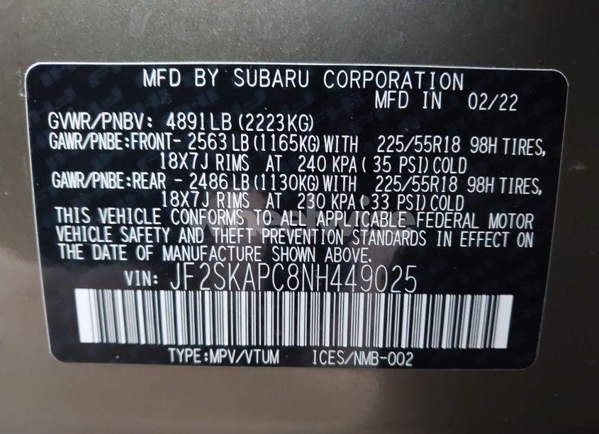 Photo 9 of 2022 Subaru Forester LIMITED (VIN JF2SKAPC8NH449025)