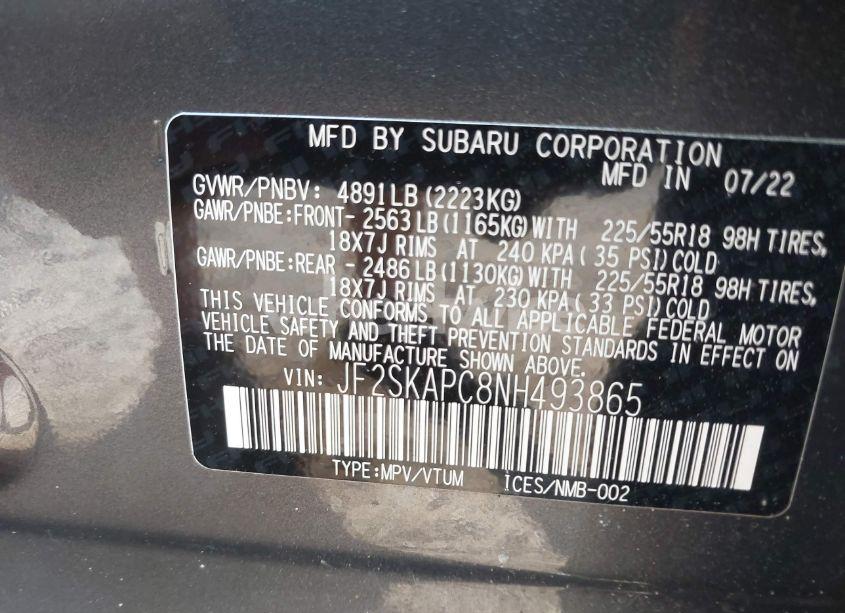Photo 9 of 2022 Subaru Forester LIMITED (VIN JF2SKAPC8NH493865)