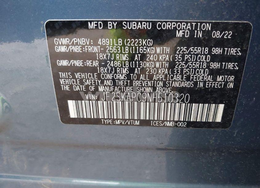 Photo 9 of 2022 Subaru Forester LIMITED (VIN JF2SKAPC9NH510320)