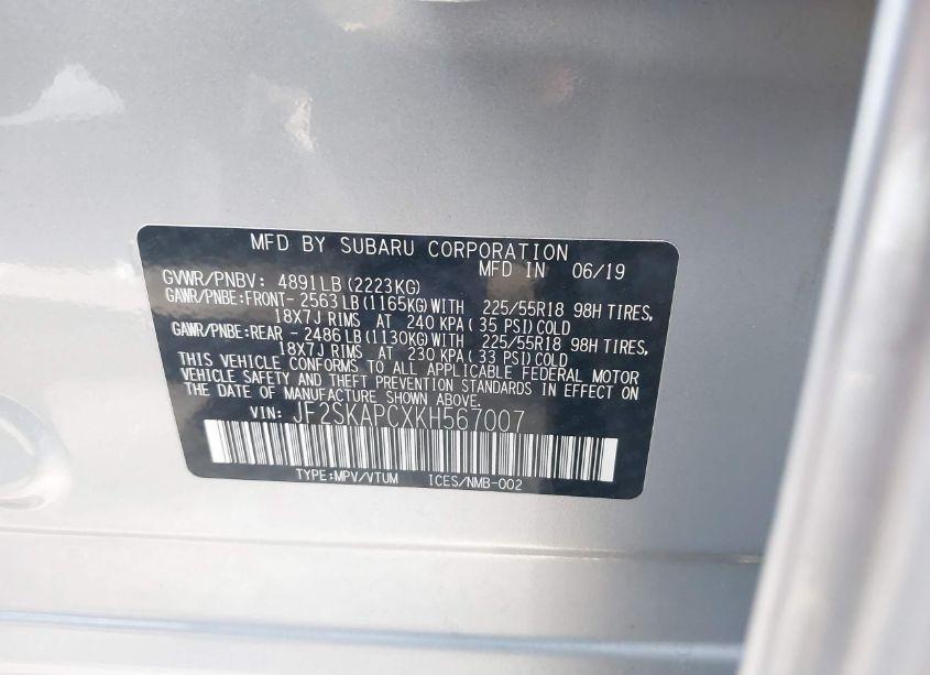 Photo 9 of 2019 Subaru Forester SPORT (VIN JF2SKAPCXKH567007)