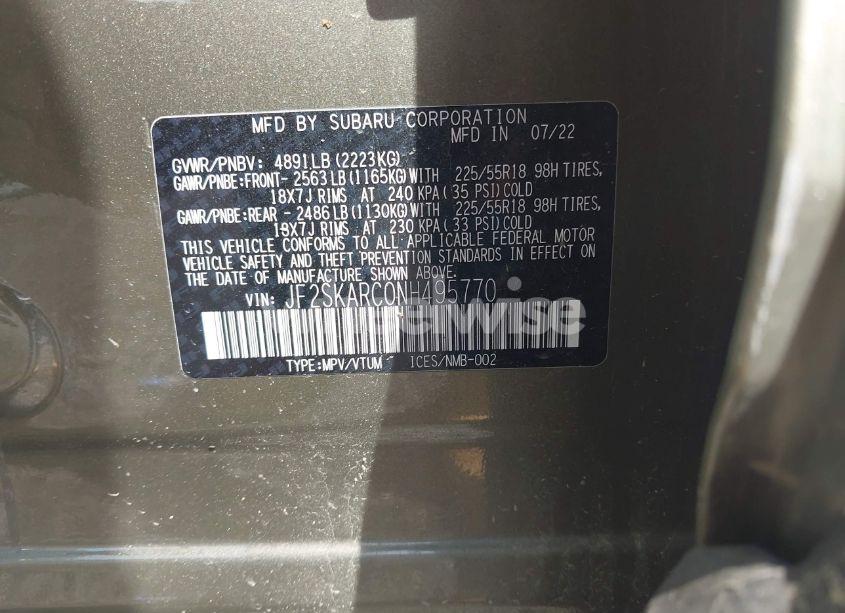 Photo 9 of 2022 Subaru Forester TOURING (VIN JF2SKARC0NH495770)