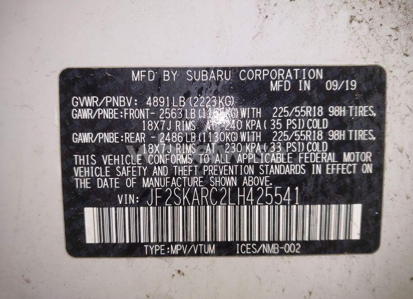 Photo 9 of 2020 Subaru Forester SPORT (VIN JF2SKARC2LH425541)