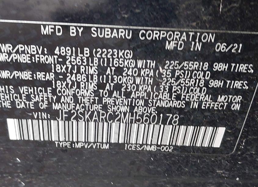 Photo 9 of 2021 Subaru Forester SPORT (VIN JF2SKARC2MH560178)