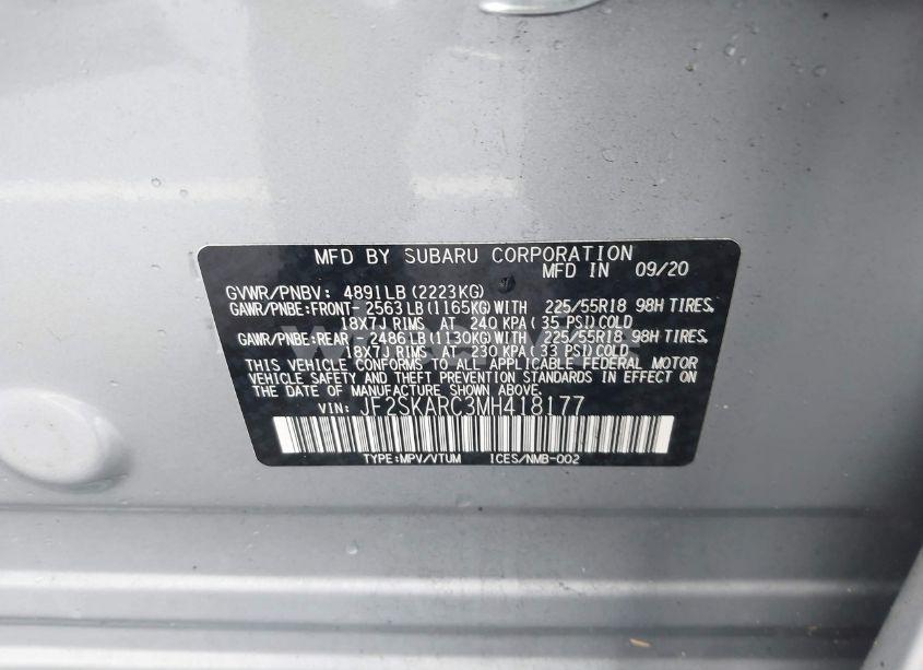 Photo 9 of 2021 Subaru Forester SPORT (VIN JF2SKARC3MH418177)