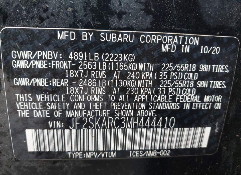 Photo 9 of 2021 Subaru Forester SPORT (VIN JF2SKARC3MH444410)