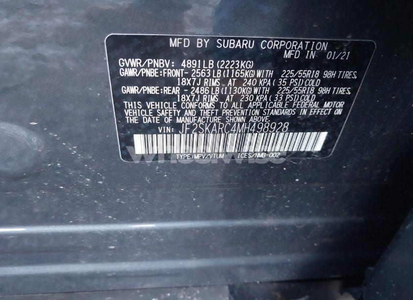 Photo 9 of 2021 Subaru Forester SPORT (VIN JF2SKARC4MH498928)