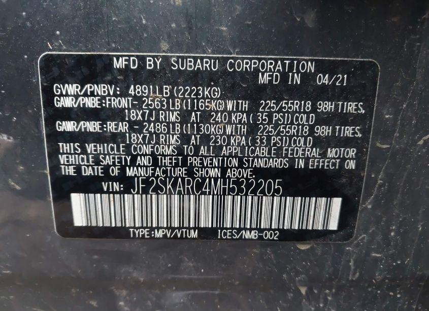 Photo 9 of 2021 Subaru Forester SPORT (VIN JF2SKARC4MH532205)