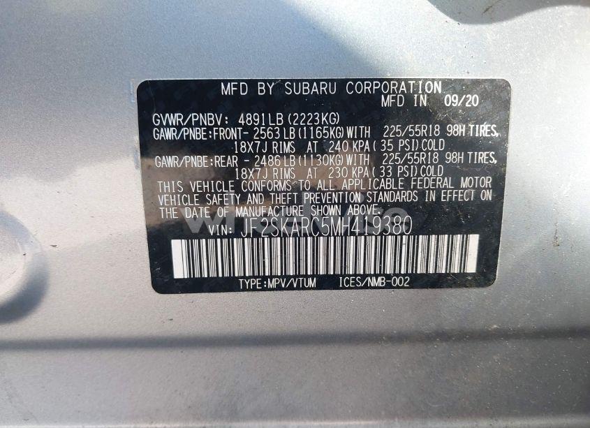 Photo 9 of 2021 Subaru Forester SPORT (VIN JF2SKARC5MH419380)