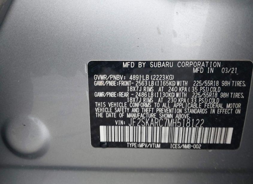 Photo 9 of 2021 Subaru Forester SPORT (VIN JF2SKARC7MH518122)