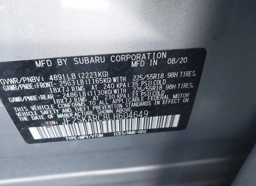 Photo 9 of 2020 Subaru Forester SPORT (VIN JF2SKARC8LH604649)