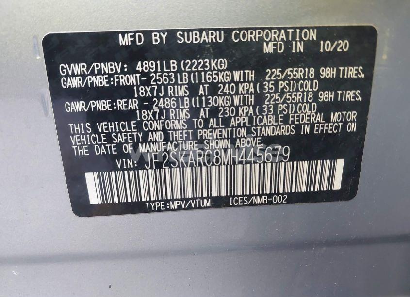 Photo 9 of 2021 Subaru Forester SPORT (VIN JF2SKARC8MH445679)