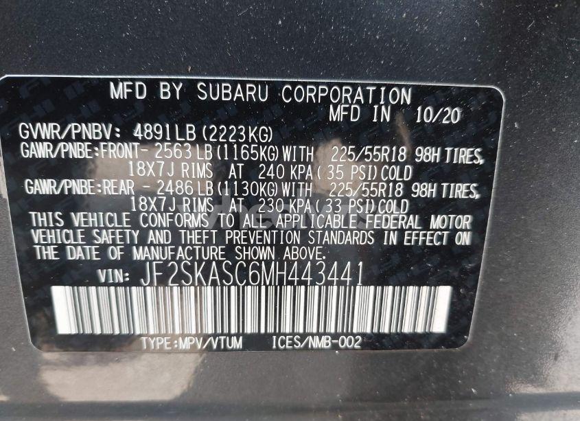 Photo 9 of 2021 Subaru Forester LIMITED (VIN JF2SKASC6MH443441)