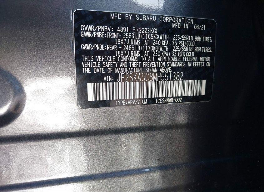 Photo 9 of 2021 Subaru Forester LIMITED (VIN JF2SKASC8MH551382)