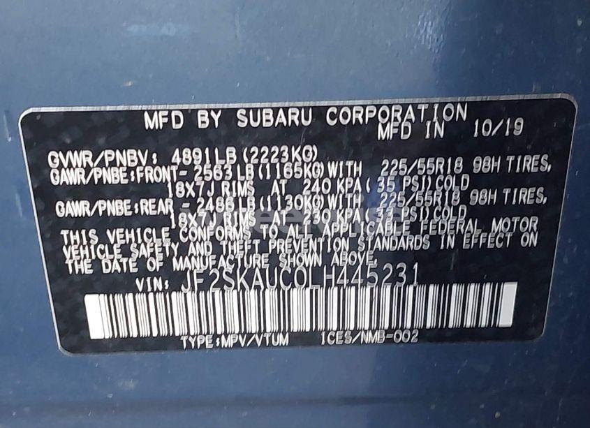 Photo 9 of 2020 Subaru Forester LIMITED (VIN JF2SKAUC0LH445231)