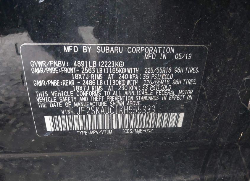 Photo 9 of 2019 Subaru Forester LIMITED (VIN JF2SKAUC1KH555333)