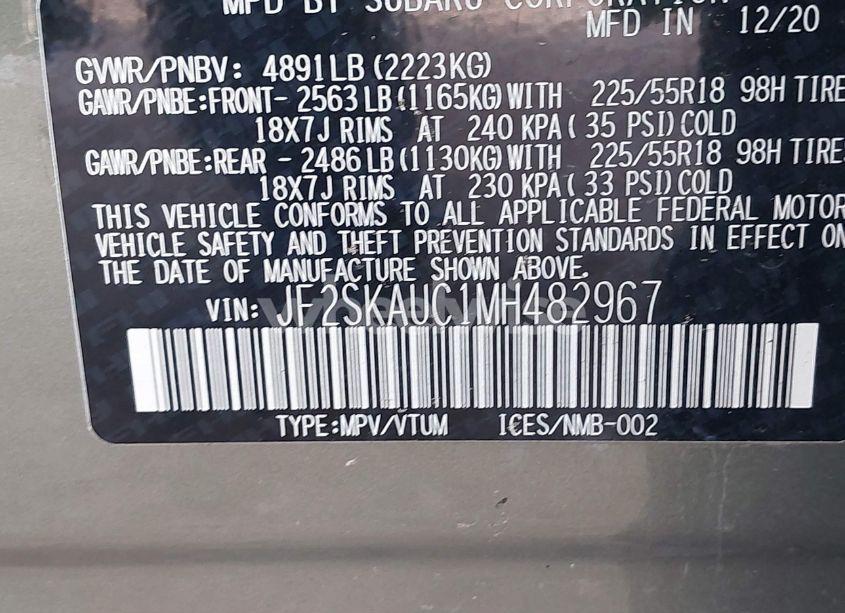 Photo 9 of 2021 Subaru Forester LIMITED (VIN JF2SKAUC1MH482967)