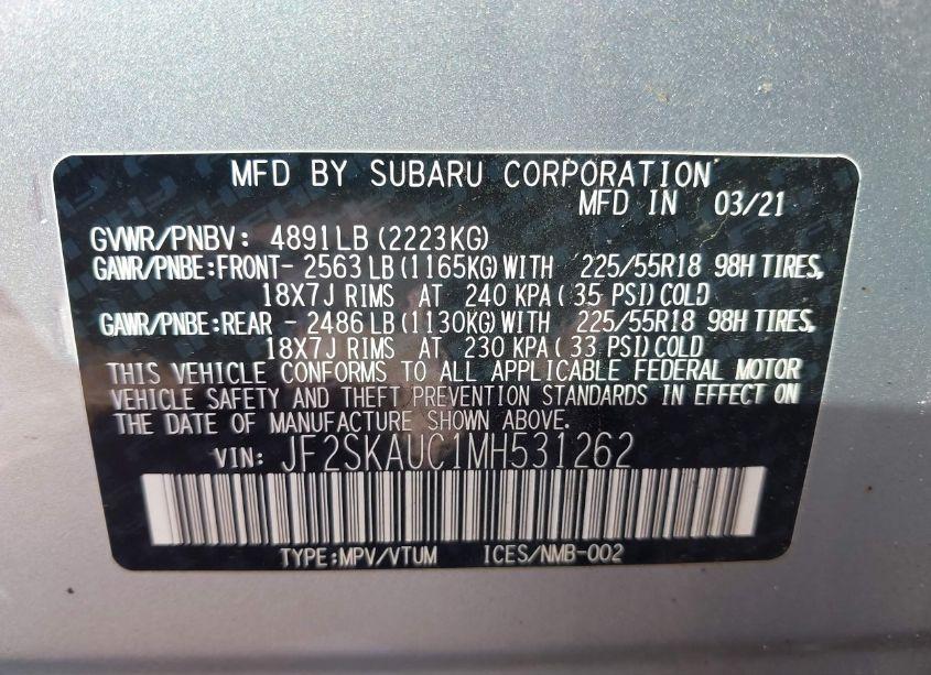 Photo 9 of 2021 Subaru Forester LIMITED (VIN JF2SKAUC1MH531262)