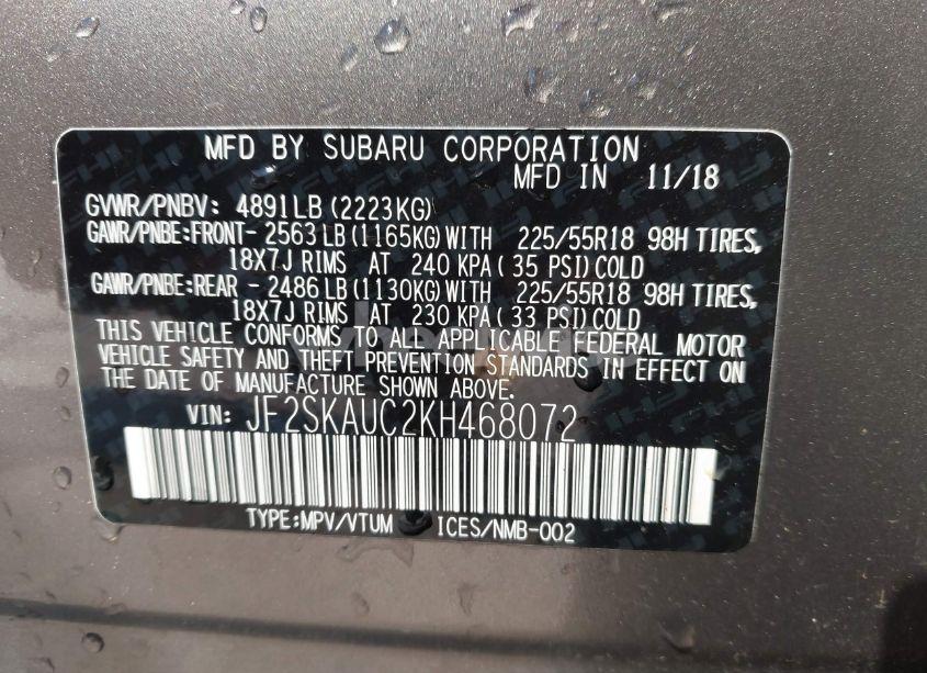 Photo 9 of 2019 Subaru Forester LIMITED (VIN JF2SKAUC2KH468072)