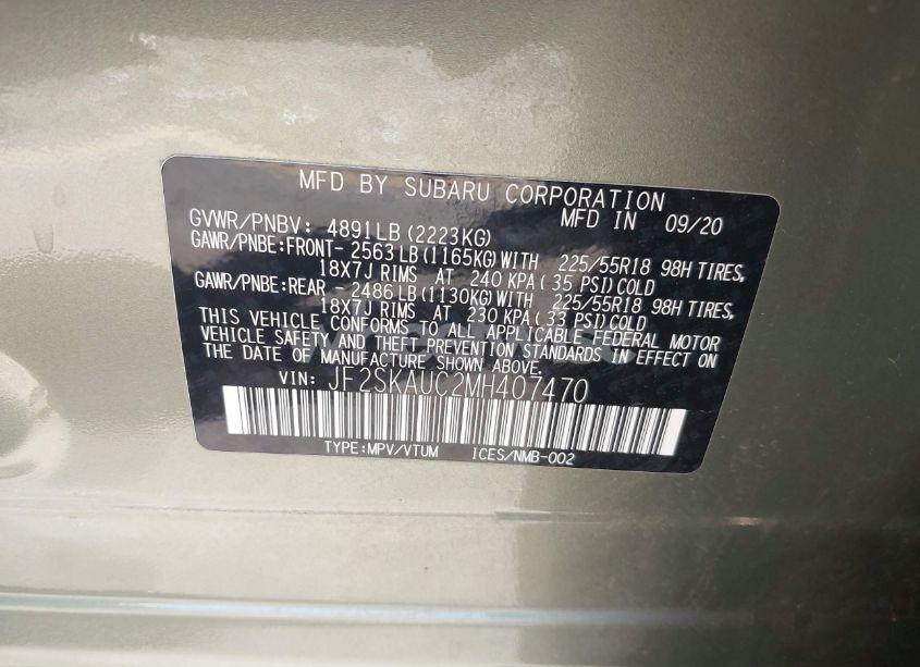 Photo 9 of 2021 Subaru Forester LIMITED (VIN JF2SKAUC2MH407470)