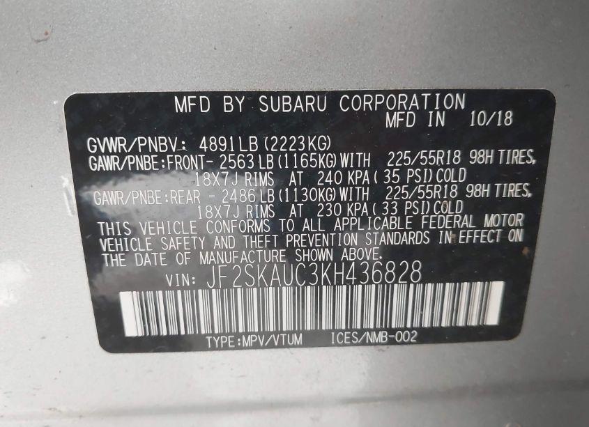 Photo 9 of 2019 Subaru Forester LIMITED (VIN JF2SKAUC3KH436828)