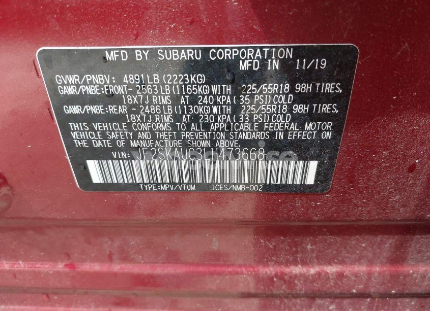 Photo 9 of 2020 Subaru Forester LIMITED (VIN JF2SKAUC3LH473668)