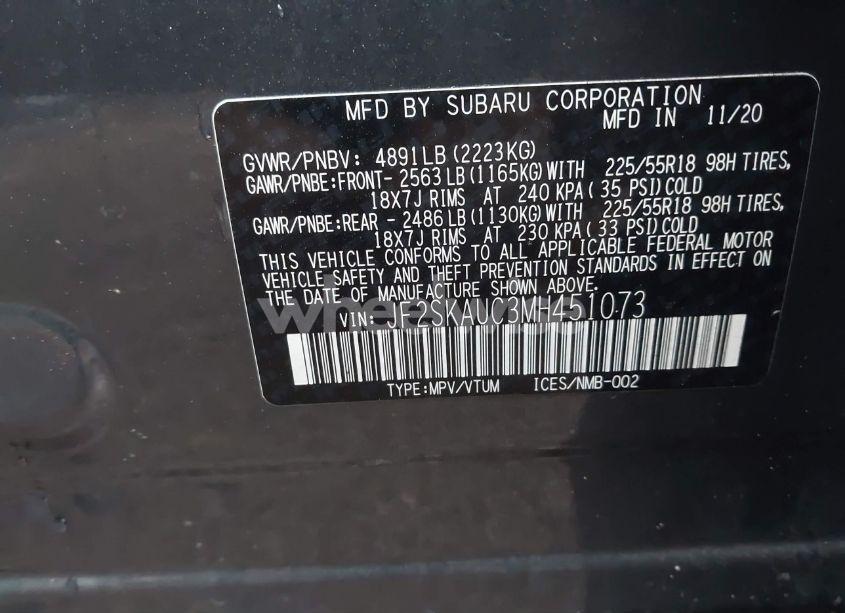 Photo 9 of 2021 Subaru Forester LIMITED (VIN JF2SKAUC3MH451073)