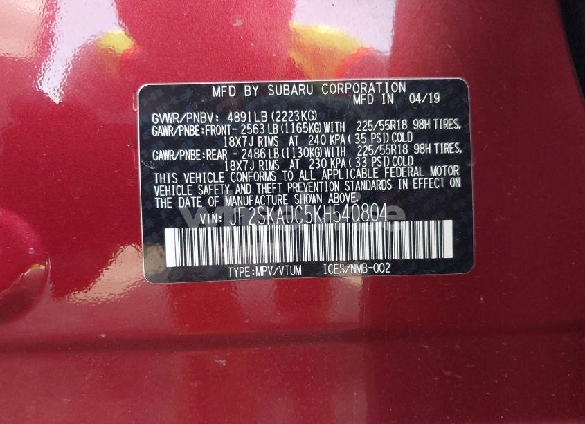 Photo 9 of 2019 Subaru Forester LIMITED (VIN JF2SKAUC5KH540804)