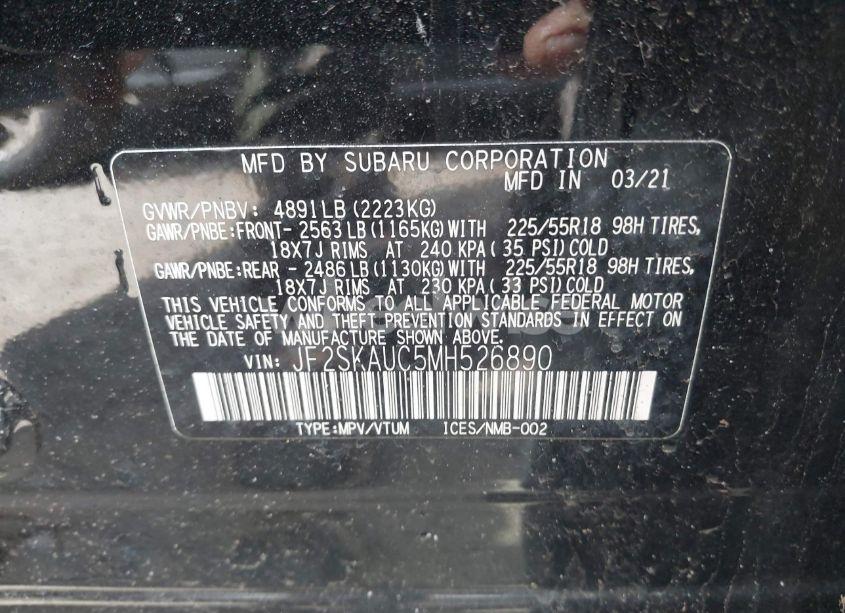 Photo 9 of 2021 Subaru Forester LIMITED (VIN JF2SKAUC5MH526890)