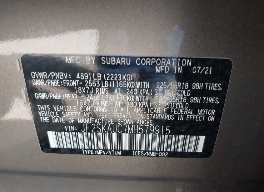 Photo 9 of 2021 Subaru Forester LIMITED (VIN JF2SKAUC7MH579915)