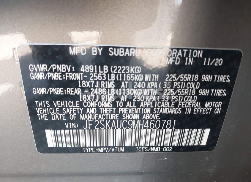 Photo 9 of 2021 Subaru Forester LIMITED (VIN JF2SKAUC9MH460781)