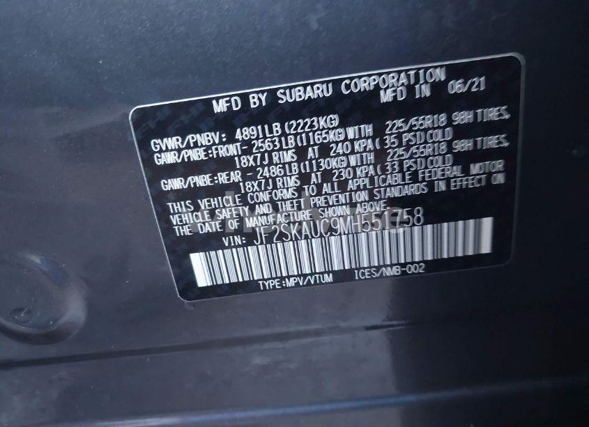 Photo 9 of 2021 Subaru Forester LIMITED (VIN JF2SKAUC9MH551758)