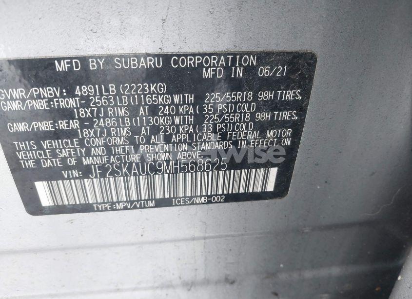 Photo 9 of 2021 Subaru Forester LIMITED (VIN JF2SKAUC9MH568625)