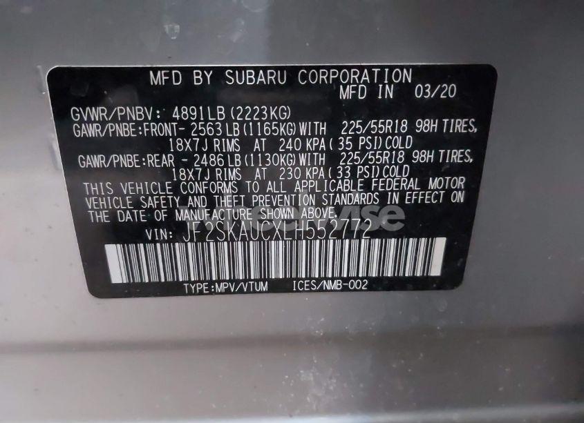 Photo 9 of 2020 Subaru Forester LIMITED (VIN JF2SKAUCXLH552772)