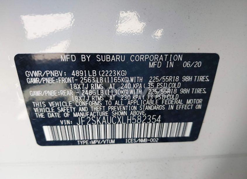 Photo 9 of 2020 Subaru Forester LIMITED (VIN JF2SKAUCXLH582354)