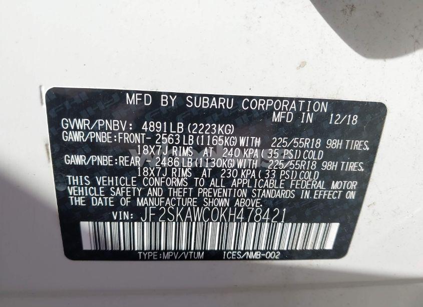 Photo 9 of 2019 Subaru Forester TOURING (VIN JF2SKAWC0KH478421)