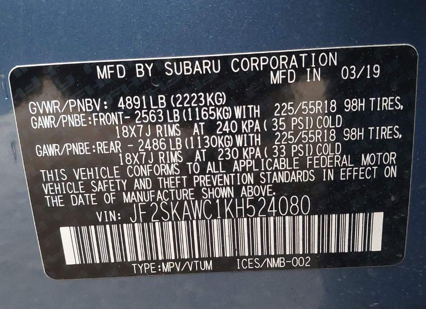 Photo 9 of 2019 Subaru Forester TOURING (VIN JF2SKAWC1KH524080)