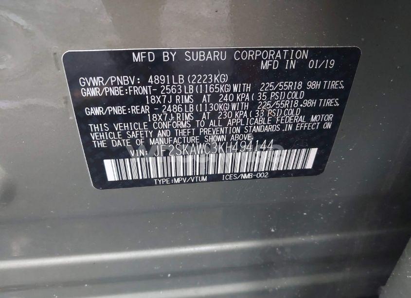Photo 9 of 2019 Subaru Forester TOURING (VIN JF2SKAWC3KH494144)