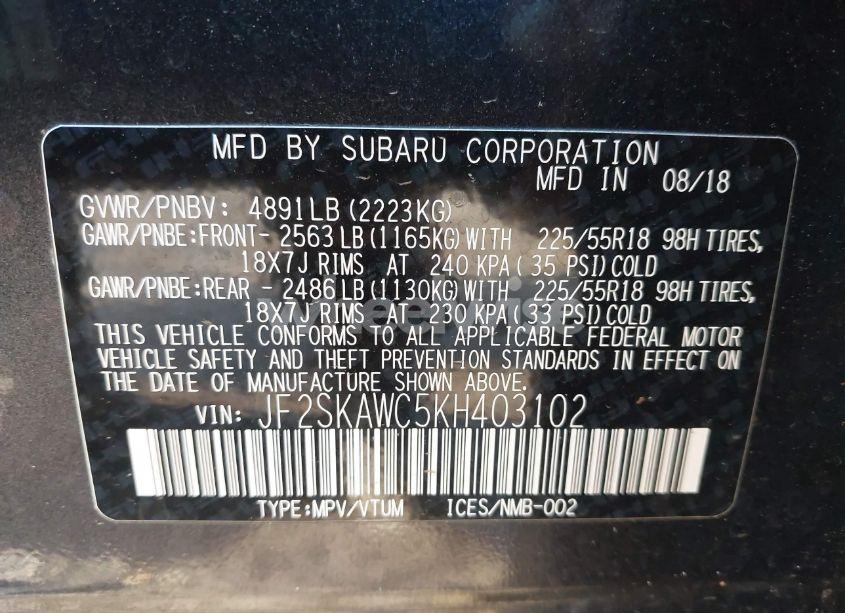 Photo 9 of 2019 Subaru Forester TOURING (VIN JF2SKAWC5KH403102)