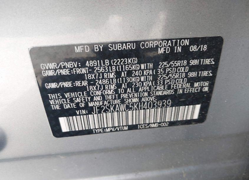 Photo 9 of 2019 Subaru Forester TOURING (VIN JF2SKAWC5KH403939)